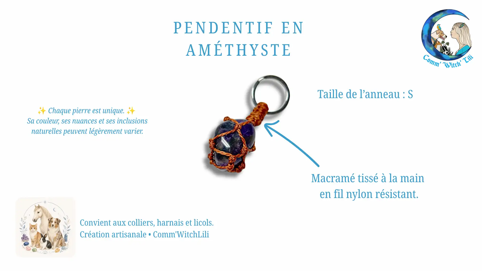 Pendentif en Améthyste pour animaux