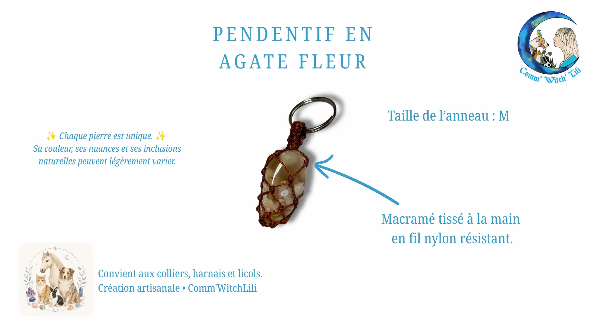 Pendentif en Agate Fleur pour animaux