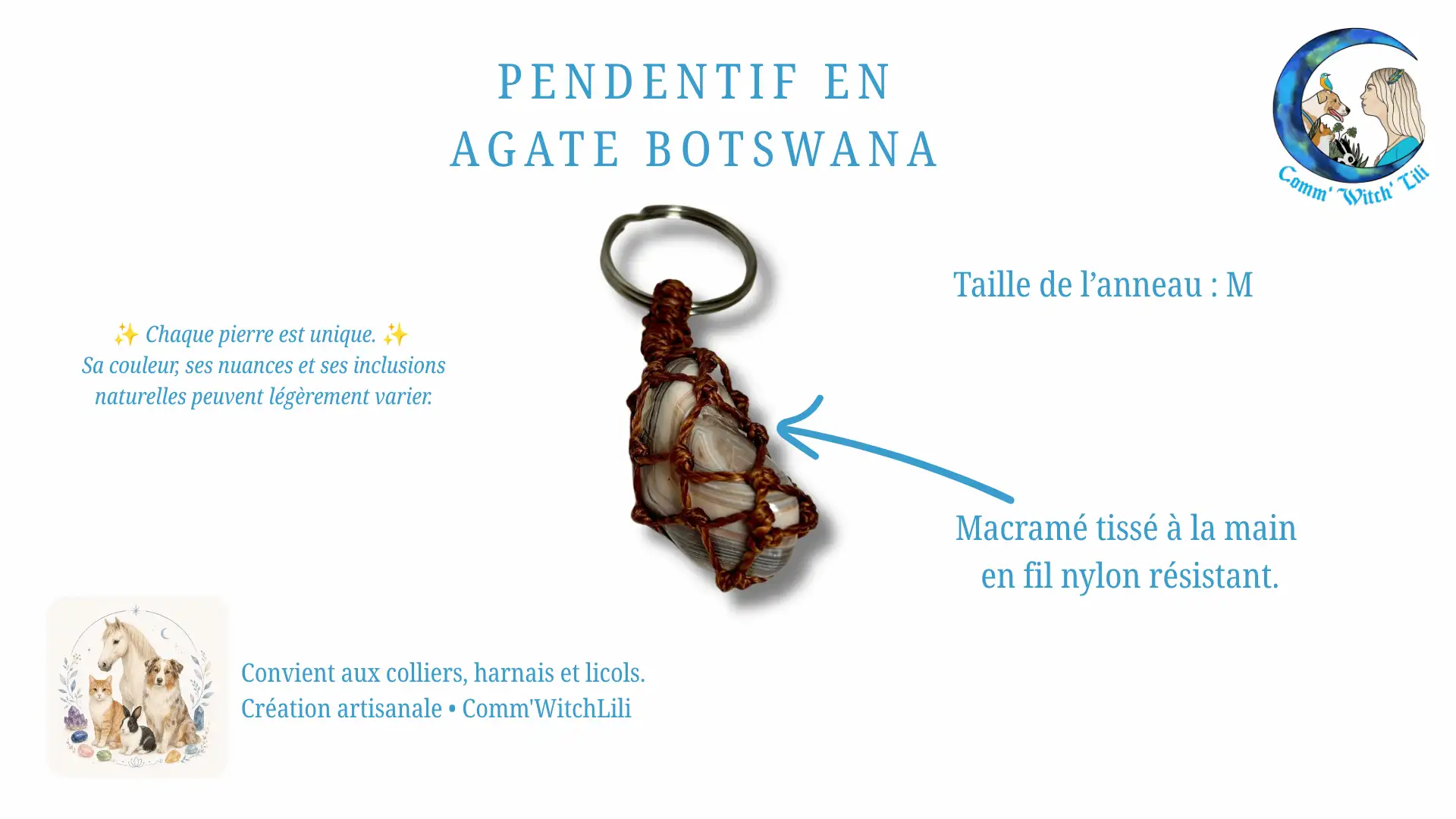 Pendentif en Agate Botswana pour animaux