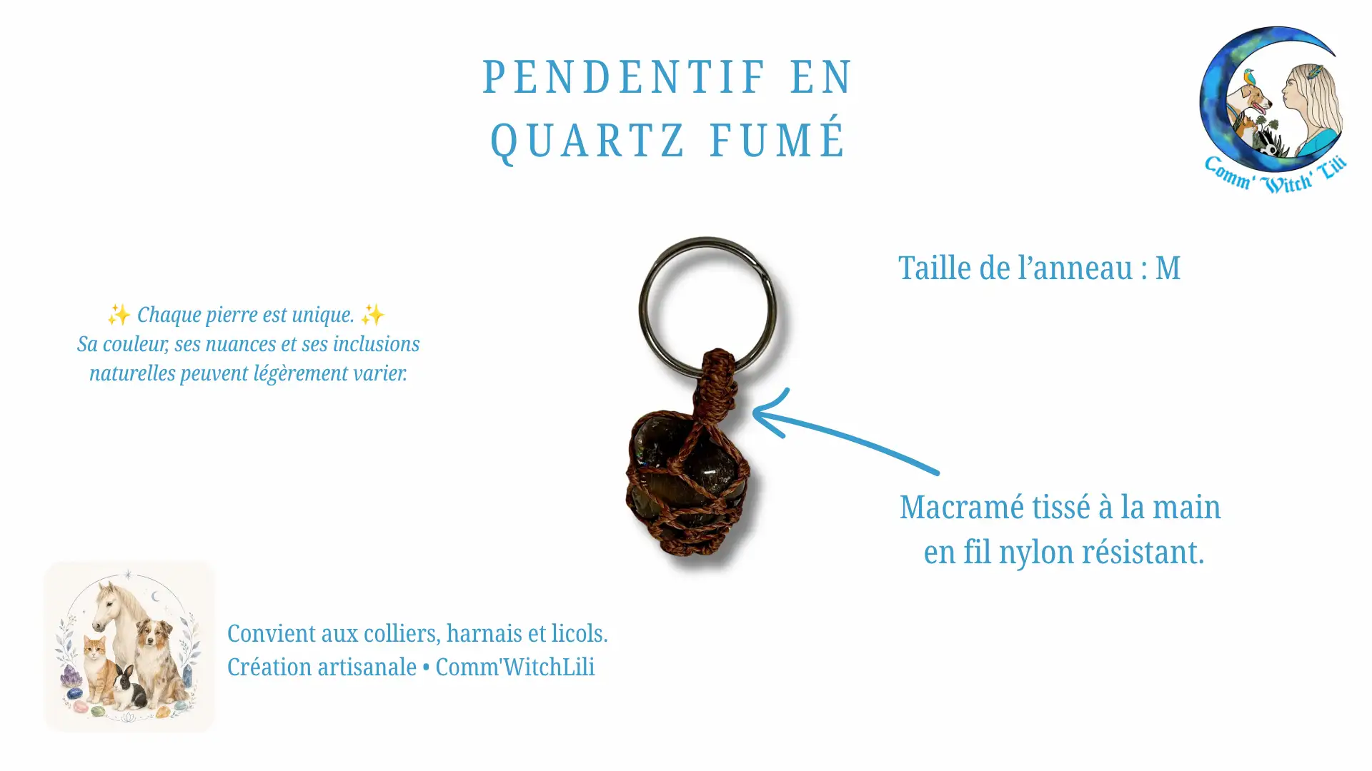 Pendentif en Quartz fumé pour animaux