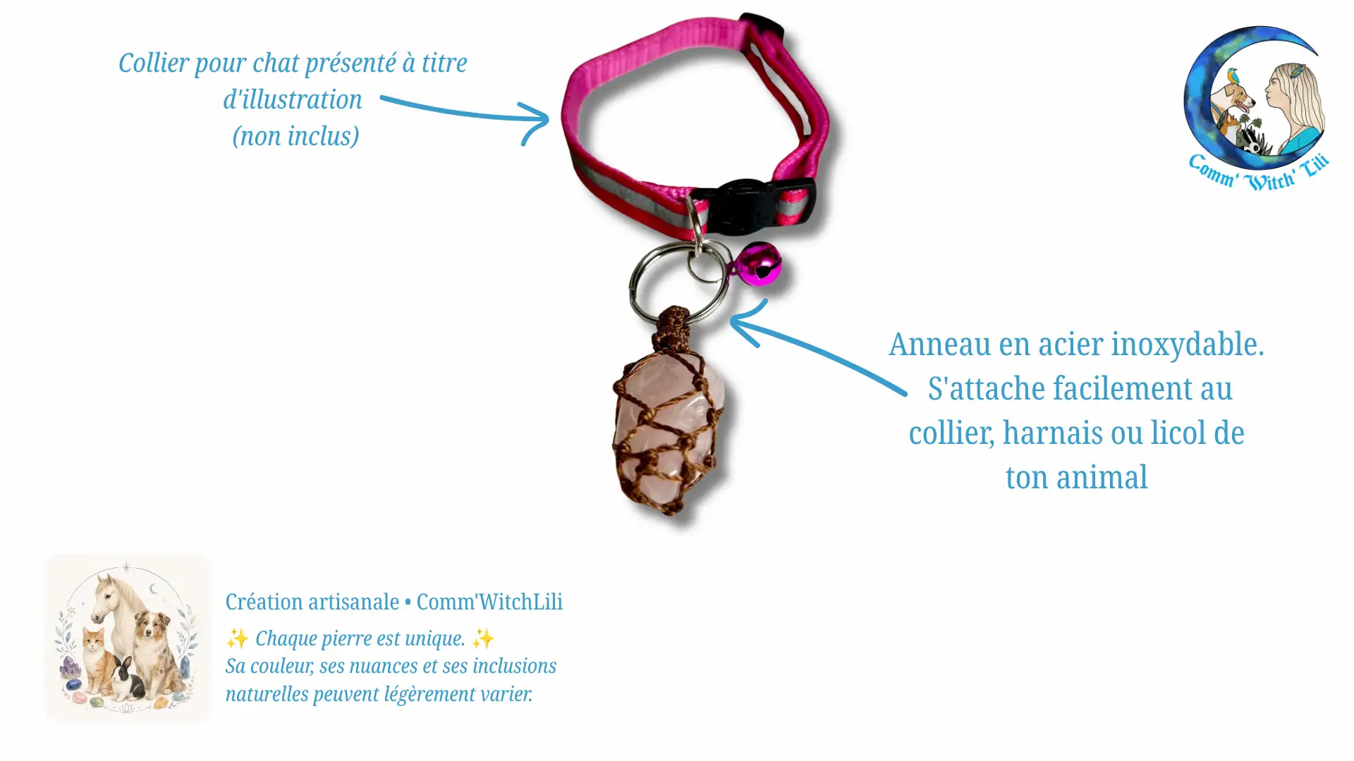 Pendentif en Quartz rose pour animaux