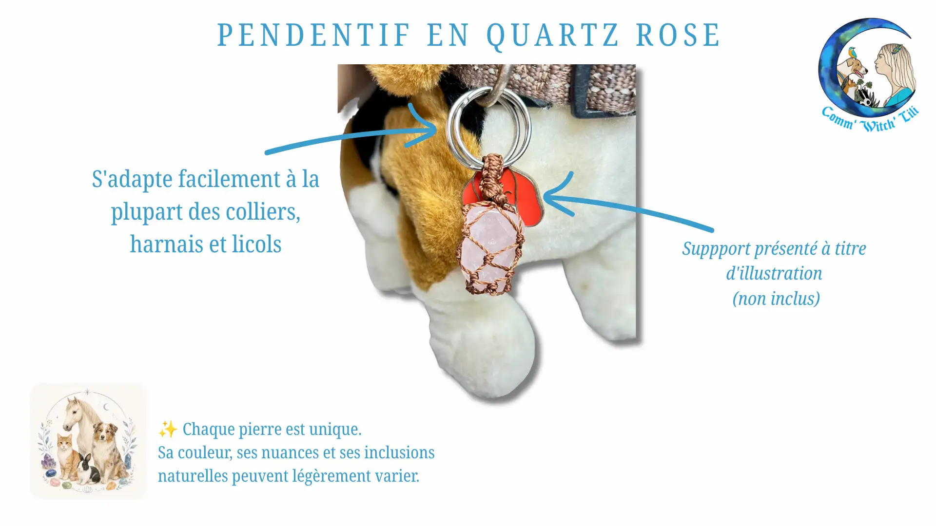 Pendentif en Quartz rose pour animaux
