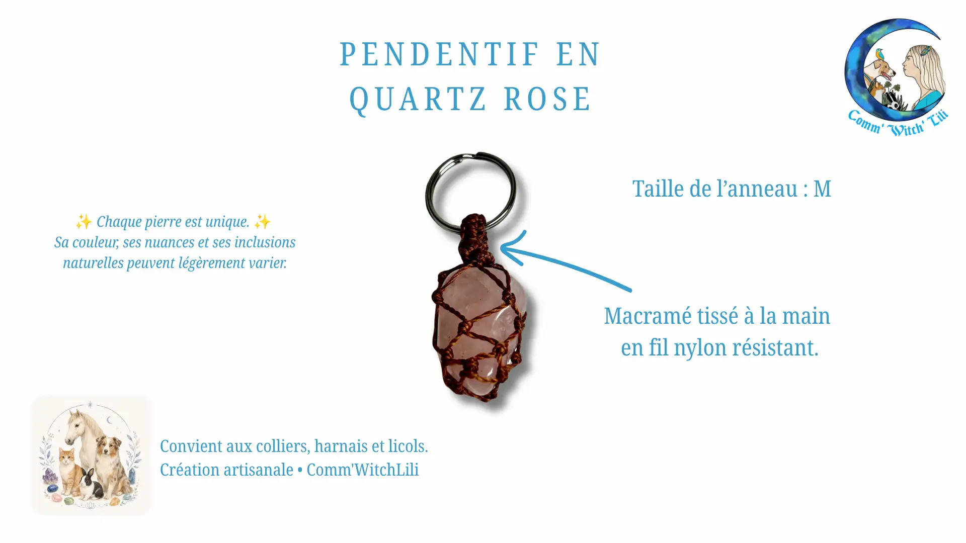 Pendentif en Quartz rose pour animaux